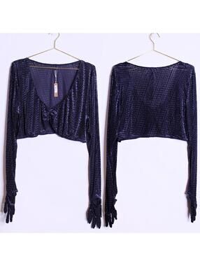 NWT SKIMS Velvet Burnout Black Logo Sexy Crop Top with Gloves - 4X